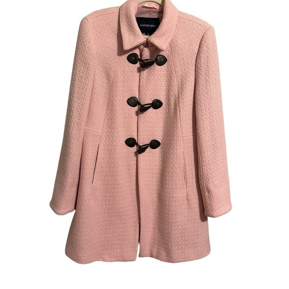 Lands End Wool Blend Basketweave Toggle Pink Coat Feminine Cottagecore Size 10 - Picture 4 of 12